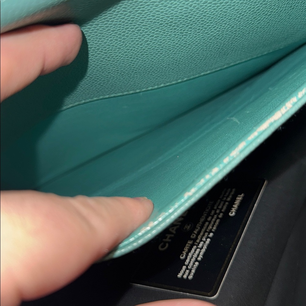 CHANEL Turquoise Seafoam green caviar leather classic briefcase Kelly top handle - Picture 12 of 16